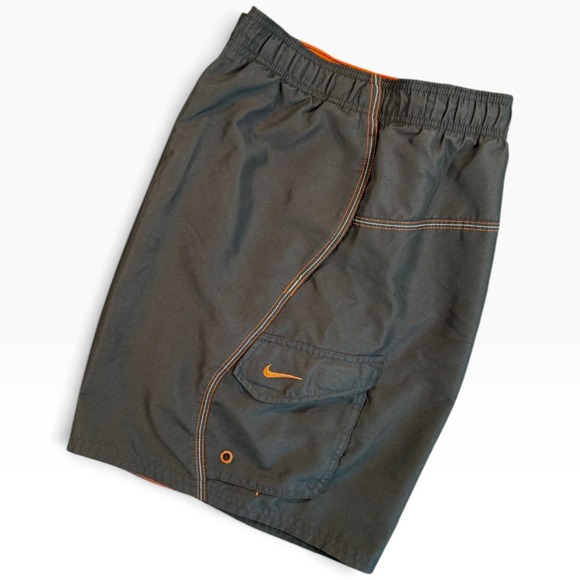 Nike Other - NIKE Swim Board Shorts Mens M Grey Cargo Pocket Drawstring Trunks Beachwear